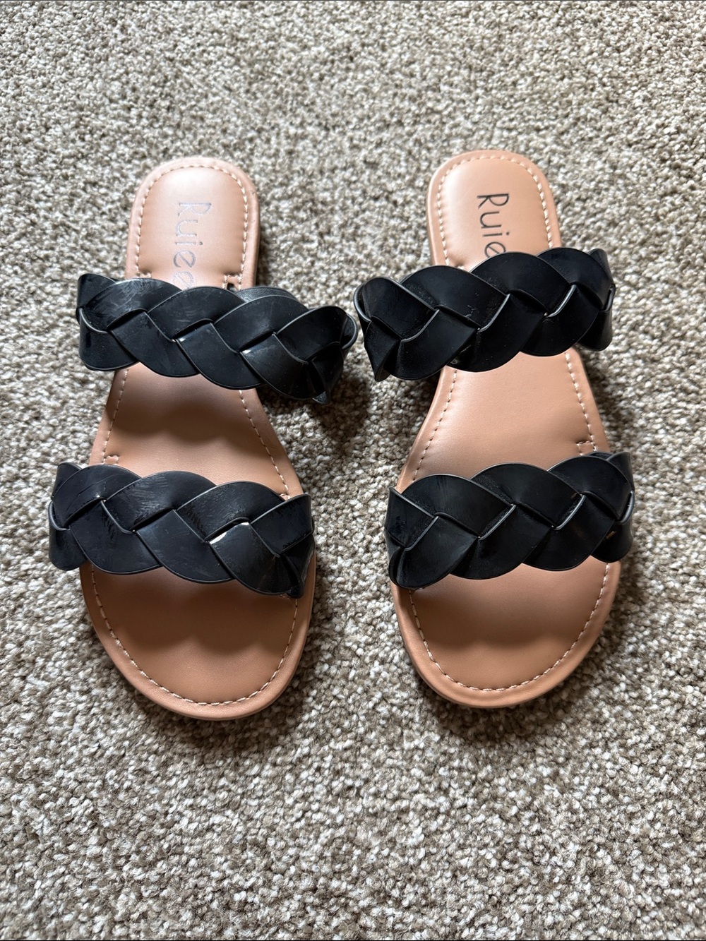 Black Braided Slide Sandals for Women
